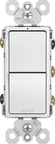 Legrand Radiant RCD33WCC6 - Interruptor de luz basculante decorativo combinado 2 en 1 de 15 amperios, dos interruptores de 3 vías, color blanco (1
