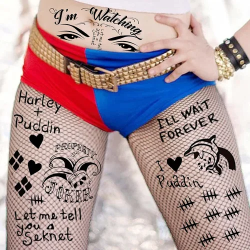 Miniatura 4 de COKTAK Juego de 6 hojas de tatuajes de bromista para Halloween, disfraz de cosplay, HQ payaso Joker tatuajes faciales, tatuajes temporales falsos