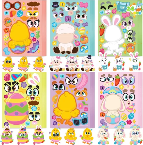 JOYIN 24 calcomanías de Pascua con diseño de huevo de Pascua con diseño de huevo de gallina, conejito de oveja, calcomanías para niños, decoraciones