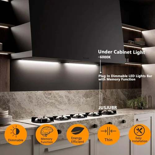 Miniatura 2 de Luz bajo gabinete, luz LED de armario de 12 pulgadas con enchufe y función de memoria, blanco frío 6000K, súper delgada regulable para banco