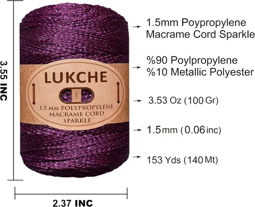 Miniatura 3 de Cordón de macramé de poliéster de alta calidad de 0.059 in x 153 yardas, cuerda colorida, hilo de ganchillo, suministros de macramé para colgar