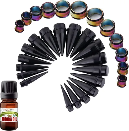BodyJ4You Kit de 37 medidores grandes para el cuidado posterior del lóbulo del oído bálsamo de aceite de jojoba Tapones expansibles de túnel de una