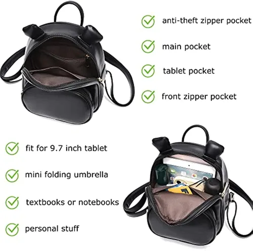 Miniatura 6 de Bonita mochila para adolescentes, niñas, mujeres, tamaño pequeño, bolso de hombro de piel sintética, casual, mini mochilas bolsa de viaje, Negro