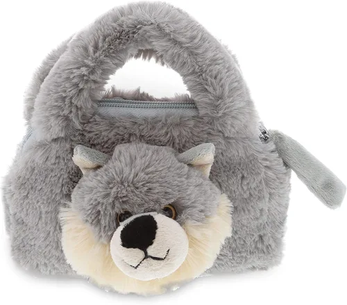 DolliBu Bolsa de felpa de lobo gris, bolso de peluche súper suave para niños, bolsa de felpa de lobo salvaje esponjosa para niñas y niños, 8 pulgadas