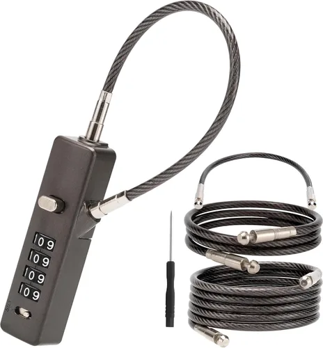 Cerradura de cable de combinación de 4 dígitos, cerradura de puerta, 3 cuerdas de acero reemplazables (11.8 pulgadas, 23.6 pulgadas, 47.2 pulgadas)