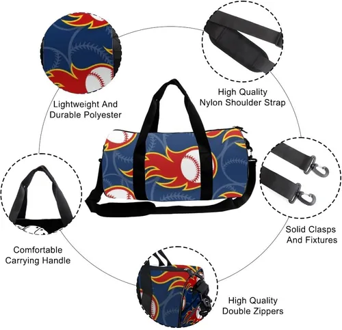 Miniatura 3 de Baseball Ball Blue Foldable Workout Bag For Men Women Oxford Tote Bags Adjustable Shoulder Strap, Convertible Carry Backpack Retro Gym Bag For