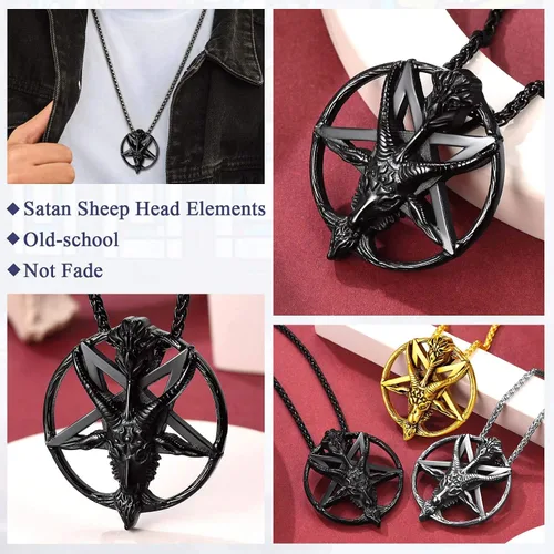 Miniatura 5 de FaithHeart Leviathan Satanic Brimstone Cross Necklace, Gold Plated Stainless Steel Satan Church Jewelry, Alchemical Symbol for Brimstone Pendant
