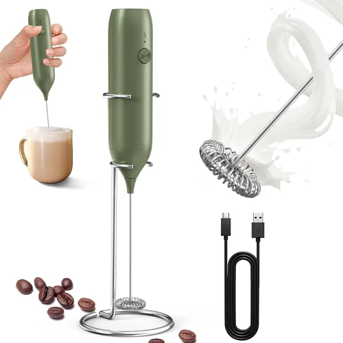 Miniatura 12 de CIRCLE JOY Espumador de leche recargable de mano, cabezal de batidor de doble bobina, espumador de café eléctrico, varilla espumadora de mano
