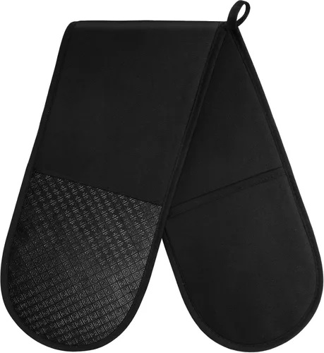 Miniatura 10 de AUAUY Guantes de horno y soportes para ollas Juego de 6 piezas, guantes de cocina resistentes a 392°F y almohadillas térmicas, guantes para hornear