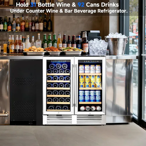 Miniatura 6 de BODEGA COOLER - Enfriador de bar trasero con 2 puertas de vidrio, refrigerador de bebidas debajo del mostrador de 76 cm, refrigerador comercial