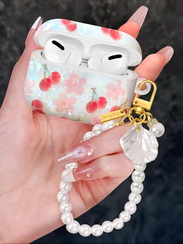 Miniatura 21 de Funda para AirPods Pro/Pro 2 con llavero de perlas, diseño de concha con purpurina para niñas, bonita y elegante funda Kawaii para Apple