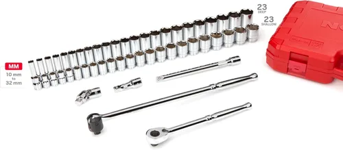 Miniatura 3 de TEKTON Juego de llaves de vaso y trinquete de 6 puntos poco profundos y profundos de 1/2 pulgada con estuche, 51 piezas (0.394 - 1.260 in) SKT25201