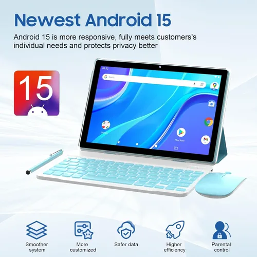 Miniatura 4 de Tableta Android 15 de 10 pulgadas (NO GO) Tabletas con teclado 64GB ROM+12GB RAM (expansión 4+8) Soporta expansión de 1TB 2MP+8MP Cámara dual Azul