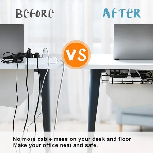 Miniatura 4 de Under Desk Cable Management- 1 Pack Cord Organizer. Metal Wire Cable Management Tray for Office, Studio and Home. Super Sturdy Under Table Cable
