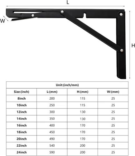 Miniatura 7 de Toirxarn Soportes de estante plegables negros resistentes de 20 pulgadas, soporte plegable de acero para ahorrar espacio, escritorio montado