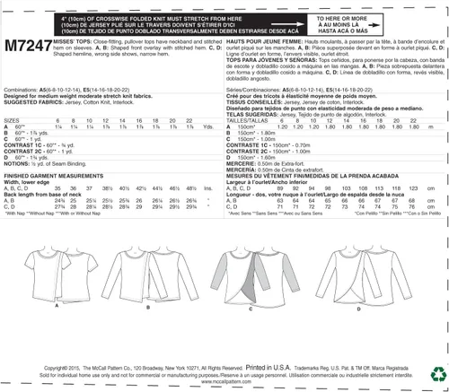 Miniatura 3 de McCall's Patterns M7247 Misses' Tops, E5 (14-16-18-20-22)