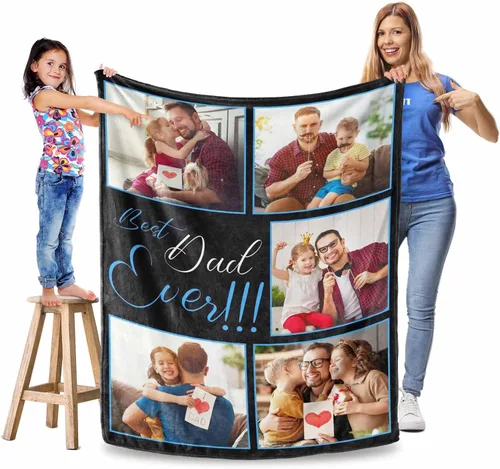 Miniatura 25 de Manta personalizada para el Día del Padre, regalos para papá, mantas personalizadas con fotos, mantas personalizadas de collage de fotos, manta suave