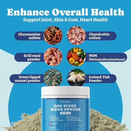 Miniatura 3 de Suplementos para perros, suplementos para perros, súper mezcla en polvo 9 en 1, vitaminas para perro, con polvo de pescado de Islandia, apoyo a