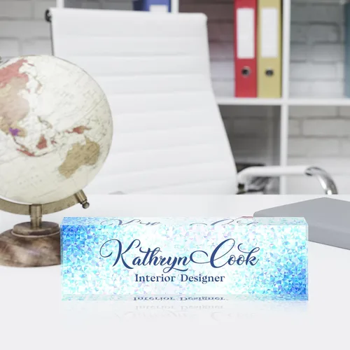 Miniatura 7 de Placa de nombre de escritorio personalizada, diamantes azules, regalo de decoración de oficina para profesores, jefes, empleados