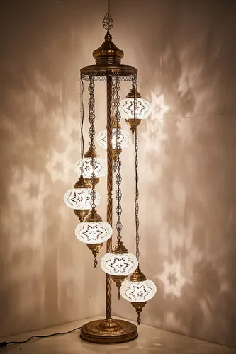 Miniatura 8 de DEMMEX - Lámpara de pie con mosaico marroquí turco de 7 globos grandes, lámpara de pie bohemia con mosaico Tiffany con enchufe y enchufe