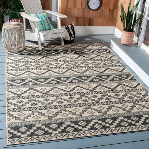 Miniatura 38 de SAFAVIEH Alfombra lavable para exteriores, colección Veranda – Alfombra de pasillo de 2.3 x 6 pies, color azul y crema, no desprende pelusa y fácil