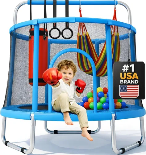 Miniatura 8 de Happin® - Cama elástica de 55 pulgadas para niños con cerca de seguridad, trampolín interior y exterior para niños pequeños, diseño ultra seguro