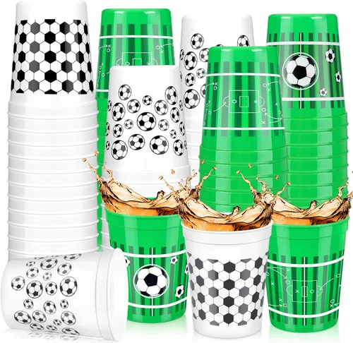 Miniatura 9 de Norme 24 tazas de fútbol de plástico a granel de 16 onzas reutilizables con temática de fútbol, suministros de fiesta de cumpleaños, decoración