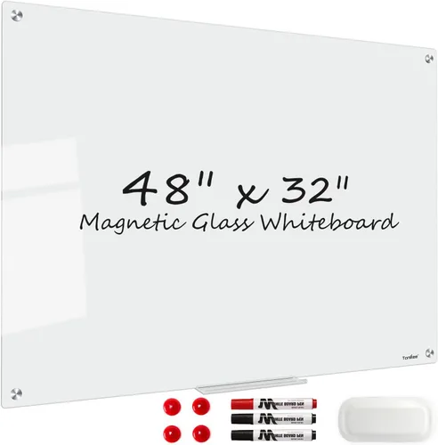 Miniatura 19 de Pizarra blanca de borrado en seco magnética negra de vidrio, TANKEE moderna pizarra blanca de vidrio templado sin marco grande para pared, oficina