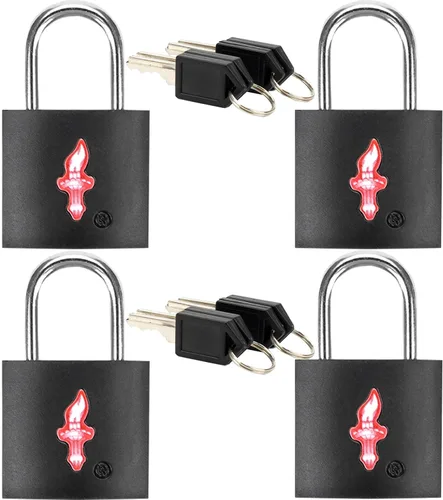 Miniatura 8 de Paquete de 4 cerraduras de equipaje cuadradas de neón aprobadas por la TSA con llave para maleta, mochila para portátil, accesorios de viaje