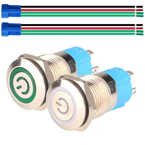 Miniatura 7 de Gebildet Interruptor de botón de bloqueo automático de acero inoxidable de 0.47 pulgadas/0.472 in, 12 V-24 V, 3 A, símbolo de alimentación, LED