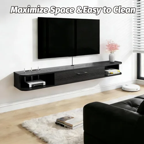 Miniatura 7 de Unidad de TV flotante, armario de TV montado en la pared de 47 pulgadas, estantes flotantes con puerta, centro de consola multimedia
