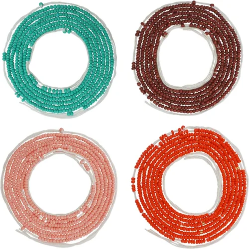 Miniatura 24 de 4 cuentas de cintura africana hechas a mano de 50 pulgadas para mujer, no elásticas (corbata)