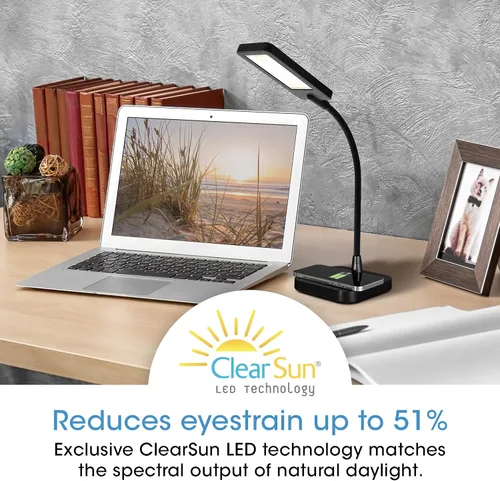 Miniatura 3 de Ottlite ClearSun - Lámpara LED de escritorio con carga inalámbrica, 3 modos de temperatura de color, cuello de cisne flexible, lámpara de tareas