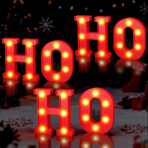 HOHOHO Decoraciones de Mesa con Letras Luminosas de Navidad, Letrero de Luces LED de Marquesina para Interior Exterior Hogar Dormitorio Chimenea Bar