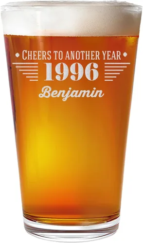 Miniatura 10 de Vaso de pinta grabado vintage de 1996 de 16 onzas – Regalos de feliz cumpleaños 30 para hombres y mujeres, saludos a cumplir 30 años de edad