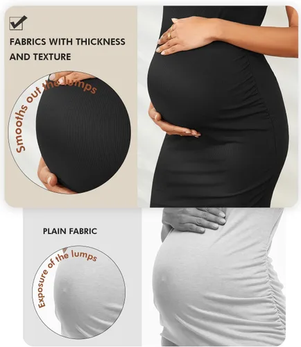 Miniatura 3 de Glampunch Vestido de maternidad sin mangas para mujer, de punto acanalado, ajustado, para embarazo, para uso diario o baby shower