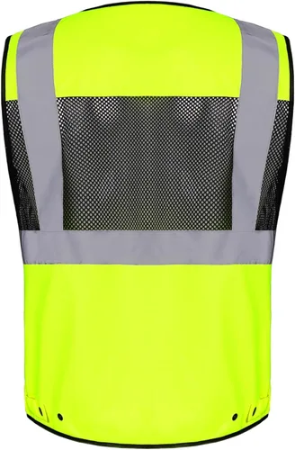 Miniatura 3 de Chaleco de seguridad reflectante de alta visibilidad, clase 2, 10 bolsillos, transpirable y forro de malla, ropa de trabajo (M-2XL, amarillo negro)