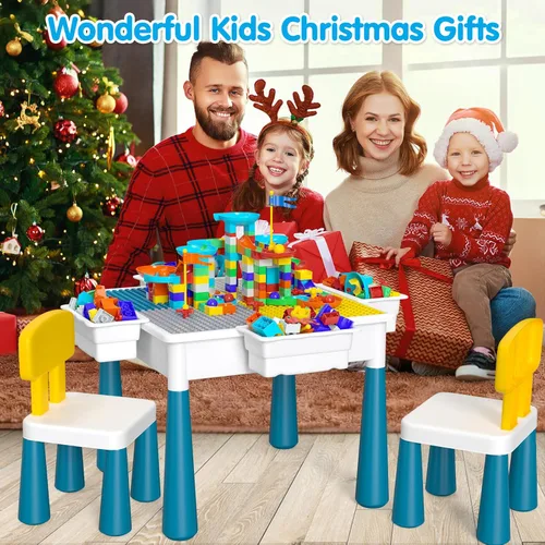 Miniatura 9 de OCATO Juego de mesa de actividades para niños pequeños con 152 piezas de bloques de construcción grandes de mármol todo en uno, mesas de agua, mesas