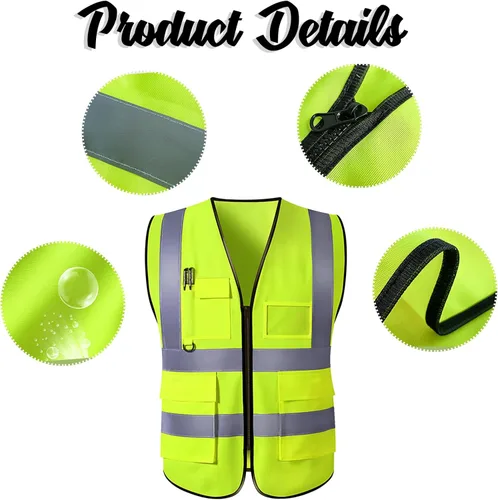 Miniatura 5 de Aolun Chalecos de seguridad de alta visibilidad, chaleco reflectante con bolsillos, logotipo personalizado, ropa de trabajo protectora para hombres