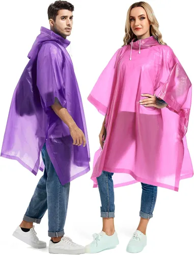 Miniatura 80 de Paquete de 2 ponchos de lluvia para adultos, reutilizables, impermeables, de supervivencia, emergencia, resistente, con capucha con cordón