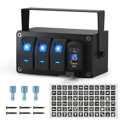 Miniatura 8 de Joinfworld Caja de Interruptor Basculante de 2 Posiciones Impermeable 12V Panel de Interruptor de Barra de Luz LED SPST ON/OFF con Doble Toma USB PD