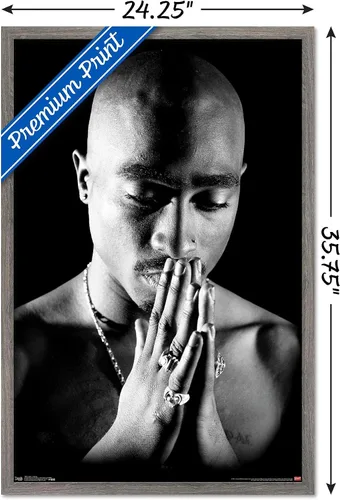 Miniatura 3 de Trends International Tupac - Póster de pared rezando, 14.725 x 22.375 pulgadas, versión enmarcada de madera de granero