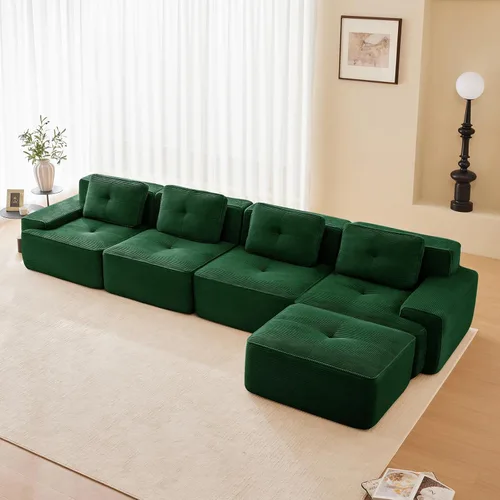 Miniatura 70 de Sofás modulares modulares sin hueso de 82 pulgadas para sala de estar, juego de sofá comprimido de 2 plazas, no requiere montaje, tela de pana, Verde