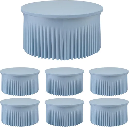 Miniatura 23 de Paquete de 6 manteles redondos de elastano azul bebé para mesa de 60 pulgadas, manteles elásticos de 120 pulgadas ajustables de 5 pies, manteles