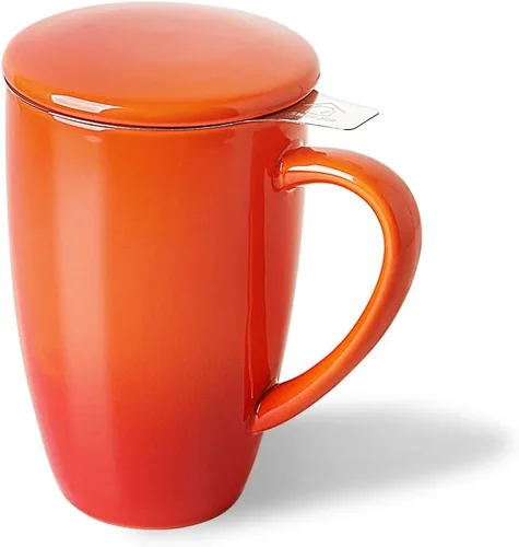 Miniatura 17 de Sweejar Taza infusora de té de porcelana con tapa, taza de té de 16 onzas con coladores para té de hojas sueltas, taza de café apta para microondas