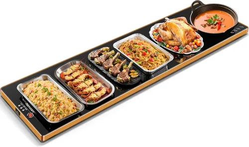 Miniatura 10 de Bandejas de calentamiento para bufés de fiesta (XXL 32"x18"), alfombrilla de calentamiento para alimentos con termostato y calentamiento