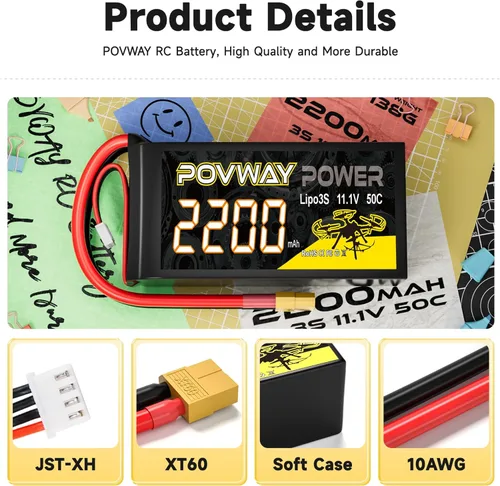 Miniatura 3 de 3S Lipo Battery 50C 2200mAh 11.1V Shorty Lipo Batería con enchufe XT60 para coche RC Camión RC Vehículos RC Avión Quadcopter Helicóptero FPV RC