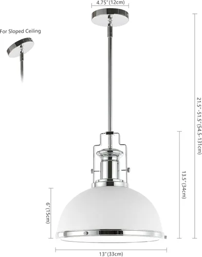 Miniatura 4 de JONATHAN Y JYL9536C - Lámpara colgante de cúpula industrial moderna de 13 pulgadas, lámpara colgante de granja en blanco y cromo, iluminación