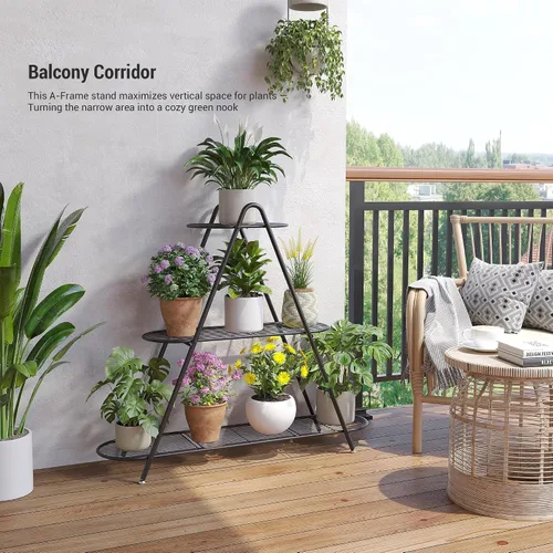 Miniatura 6 de Soporte de 3 niveles para plantas, estante de metal para plantas, resistente para interiores y exteriores, estante para múltiples macetas
