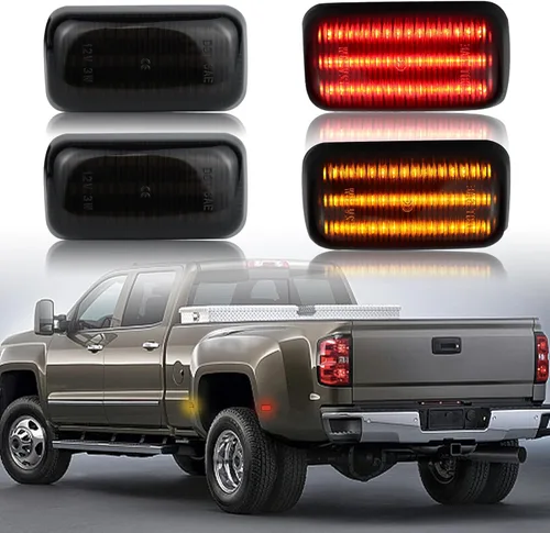 Miniatura 7 de Lentes ahumadas ámbar rojo guardabarros LED laterales luces de marcador lateral para Chevy Silverado GMC Sierra 2500HD 3500HD 2015-2023 doble rueda